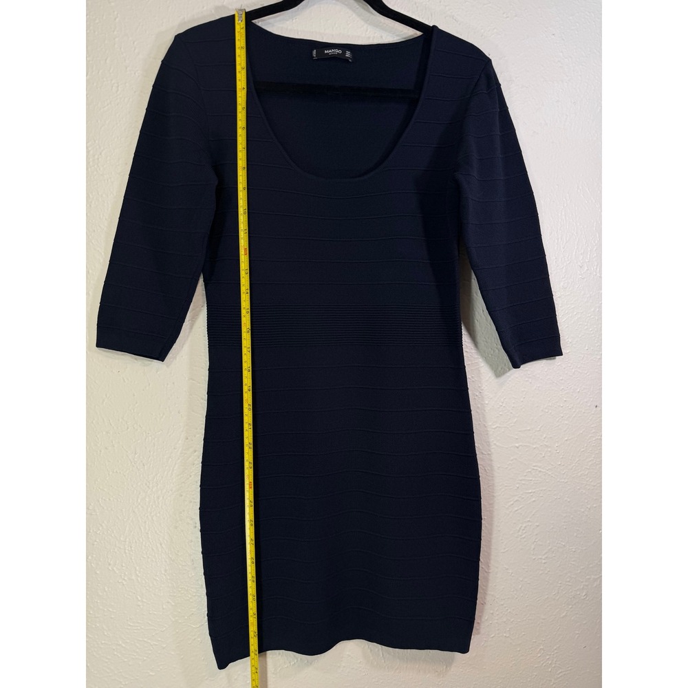 Mango Navy Blue Ribbed Bandage Bodycon Mini Dress Size L